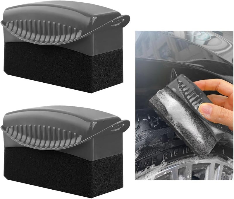 Yourkar 2 PCS Tire Shine Applicator, Flat Dressing Waxing Sponge Pads With Lid Cover, Reusable Polishing Cleaning Foam Applicators With Rectangular Box, Car Accessories (Gray) - Image 1